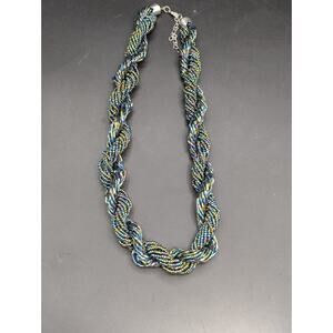 Aurora Borealis Peacock AB Oil Slick Glass Seed Bead Twisted Statement Necklace